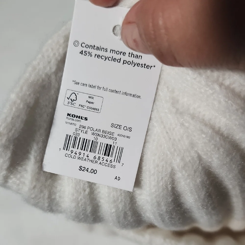 Sonoma White Ribbed Knit Beanie
